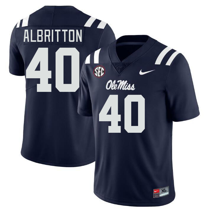 Men #40 Jason Albritton Ole Miss Rebels College Football Jerseys Stitched-Navy